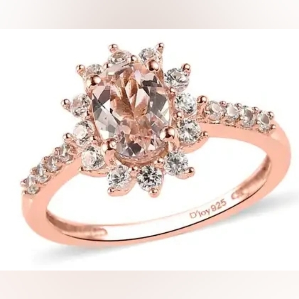 Morganite and White Zircon Sunburst Ring in Vermeil Rose Gold Over Sterling Silv - Picture 1 of 6